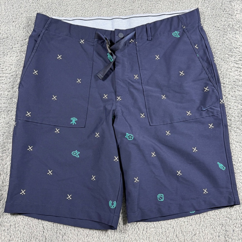 Nike Flex Charms Golf Shorts Mens 36 All Over Print Navy Blue‎ Performance Slim